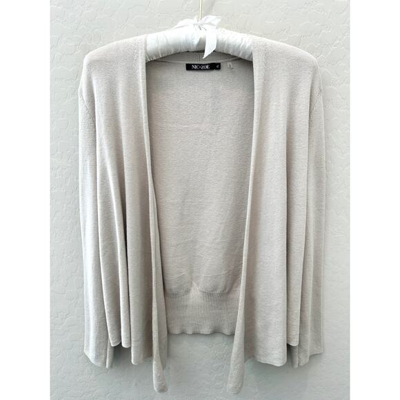 NIC + ZOË | Light Beige Open Cardigan Sweater Cotton Blend NWT | Petite Large - Picture 1 of 7